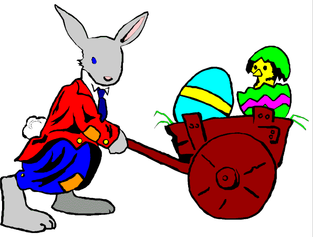 Rabbit pushing egg cart