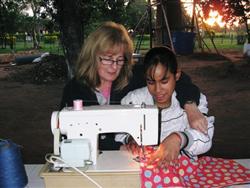 Moira Lindsay teaching sewing