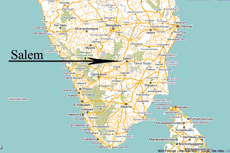 India map showing Salem